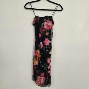NWT Just Polly NY black floral spaghetti strap dress sz S